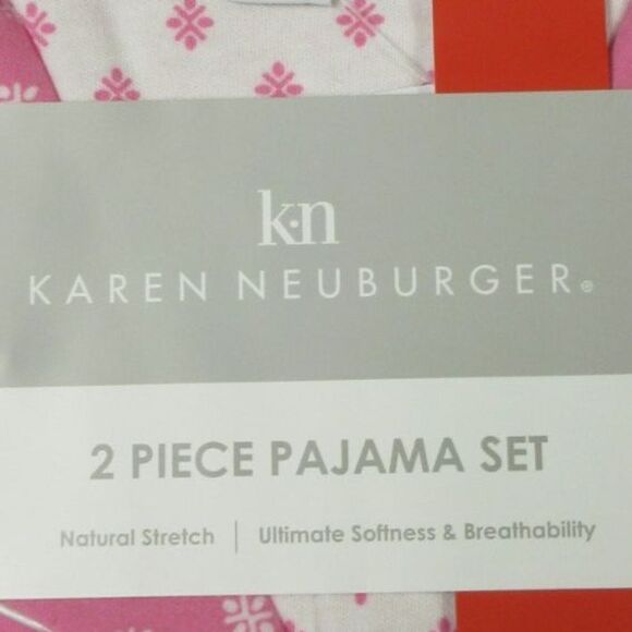 KAREN NEUBURGER Notch Collar 2-piece PJ Set M Pink White Loungewear Pajamas NWT - Picture 8 of 10